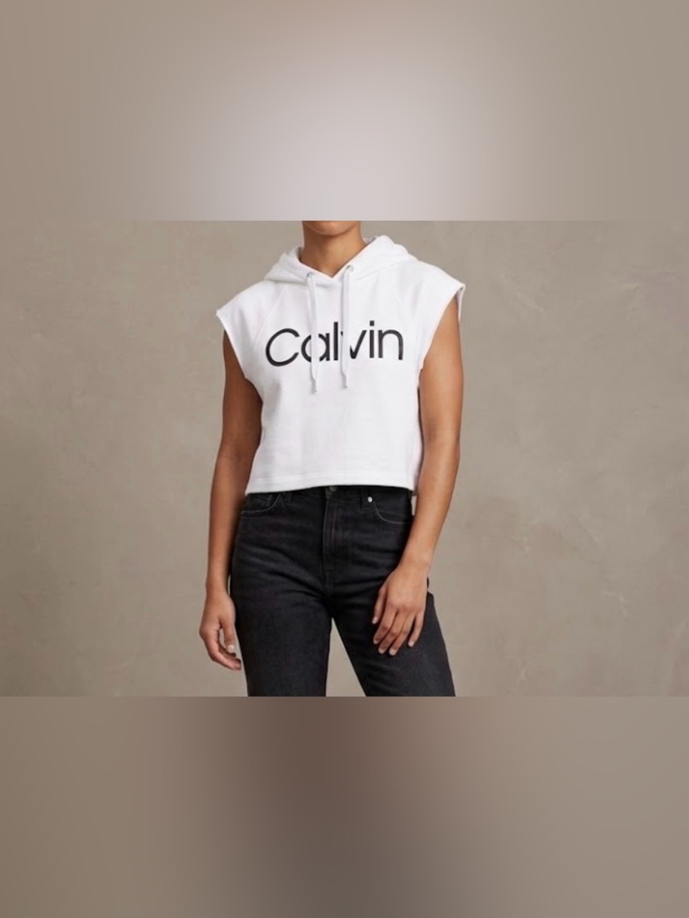 Calvin Sleeveless White Hoodie Pre-Owned Size S